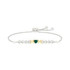 Heart Created Emerald and Created White Sapphire MOM Two-Tone Bolo Bracelet