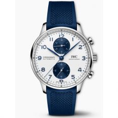 IWC Portugieser Chronograph White Dial Blue Leather Strap Watch 41mm - IW371620