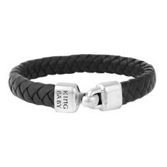 King Baby Small Braided Leather and Sterling Silver Hook Clasp Bracelet | 8.75 Inches