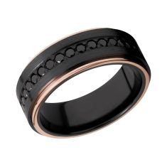 Lashbrook Black Zirconium and Rose Gold Edge Treated Black Diamond Comfort Fit Band, 8mm