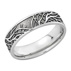 Lashbrook White Gold Branches Pattern Comfort Fit Band, 7mm