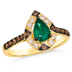 Le Vian® Pear Costa Smeralda Emeralds™ 3/8ctw Chocolate Diamonds® and Nude Diamonds™ 14k Honey Gold™ Ring