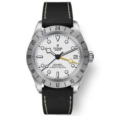 Black Bay Pro Opaline White Dial Black Hybrid Leather and Rubber Strap Watch 39mm - M79470-0006