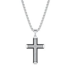 Men's 1/6ctw Diamond and Black Stainless Steel Cross on Ball Chain