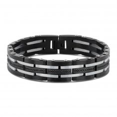 Men's Treated Black Diamond and Black Stainless Steel Bracelet 1ctw
