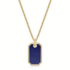 Men's Blue Lapis Gold-Plated Dog Tag Pendant Necklace