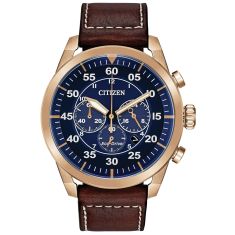 Men's Citizen Eco-Drive Avion Leather Strap Blue Dial Watch | 45mm | CA4213-18L