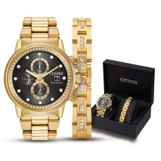 Men's Eco-Drive Crystal Yellow Gold-Tone Bracelet and Watch Set | 42mm | FB3002-61E