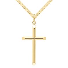 Men's Gold-Filled Domed Cross Pendant and Yellow-Tone Stainless Steel Chain Necklace