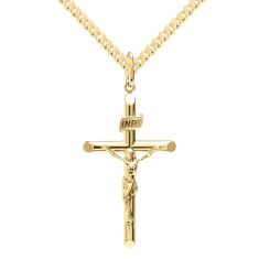 Men's Gold-Filled Domed Crucifix Pendant and Yellow-Tone Stainless Steel Chain Necklace