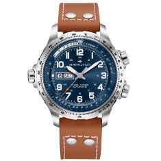 Hamilton Khaki Aviation X-Wind Day Date Auto Brown Leather Strap Watch 45mm - H77765541
