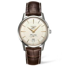 Men's Longines Flagship Heritage Automatic Silver-Tone Dial Brown Leather Strap Watch L47954782