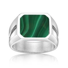Men's Malachite and Black Spinel Stainless Steel Ring