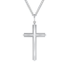 Men's Sterling Silver Cross Pendant and Stainless Steel Chain Necklace