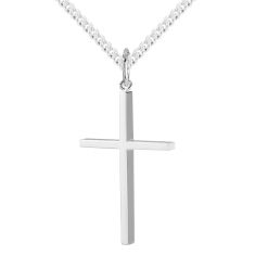 Men's Sterling Silver Shadow Cross Pendant and Stainless Steel Chain Necklace