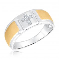 Two-Tone Diamond Accent Cross Ring |Men's