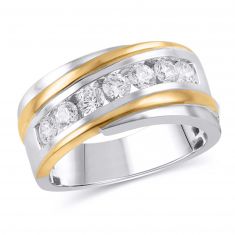 1ctw Diamond Two-Tone 10k Gold Diagonal Row Band | Men's