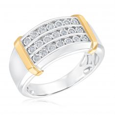 1/4ctw Diamond Three Row Two-Tone Ring | Men's