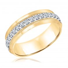 Men's 1/2ctw Diamond Yellow Gold Milgrain Band