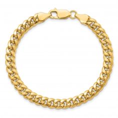 Men's Yellow Gold Semi-Solid Miami Cuban Chain Bracelet 6mm, 8 Inches