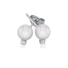MIKIMOTO 6-6.5mm Akoya Cultured Pearl and Diamond Stud Earrings