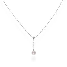 MIKIMOTO 7mm Akoya Cultured Pearl and Diamond Y-Drop Necklace 1/15ctw