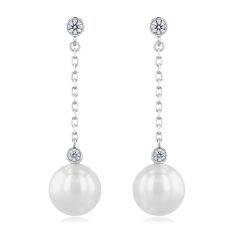 MIKIMOTO 8.5mm Akoya Cultured Pearl and Diamond Drop Earrings 1/5ctw