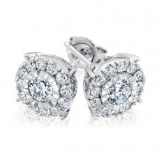 3/4ctw Round Diamond Halo Miracle Set 10k White Gold Stud Earrings