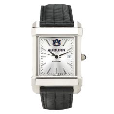 Auburn University Collegiate Silver Dial Black Leather Strap Watch 35mm by M.LaHart & Co.
