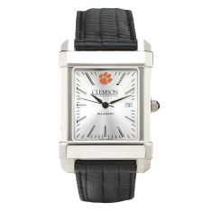 Clemson Collegiate Silver Dial Black Leather Strap Watch 35mm by M.LaHart & Co.