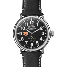 Auburn University Shinola The Runwell Black Dial Leather Strap Watch 47mm by M.LaHart & Co.