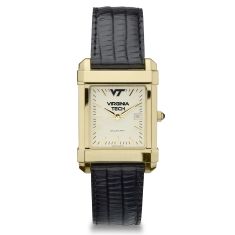 Virginia Tech Gold-Tone Quad Black Leather Strap Watch 35mm by M.LaHart & Co.