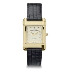 University of South Carolina Gold-Tone Quad Black Leather Strap Watch 35mm by M.LaHart & Co.