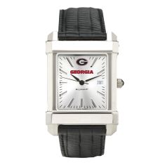 University of Georgia Collegiate Silver Dial Black Leather Strap Watch 35mm by M.LaHart & Co.
