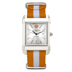 Clemson Collegiate Silver Dial Nylon Strap Watch 35mm by M.LaHart & Co.
