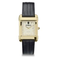 University of Georgia Gold-Tone Quad Black Leather Strap Watch 35mm by M.LaHart & Co.