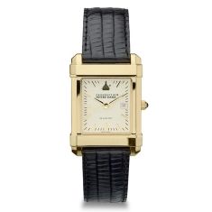 Notre Dame Gold-Tone Quad Black Leather Strap Watch 35mm by M.LaHart & Co.