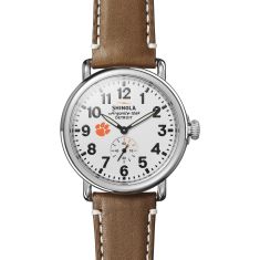 Clemson Shinola The Runwell White Dial Tan Leather Strap Watch 41mm by M.LaHart & Co.