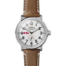 Ole Miss Shinola The Runwell White Dial Tan Leather Strap Watch 41mm by M.LaHart & Co.