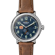 Auburn University Shinola The Runwell Automatic Blue Dial Tan Leather Strap Watch 45mm by M.LaHart & Co.