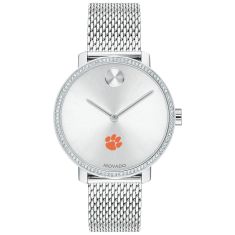 Clemson Movado BOLD Crystal Bezel Stainless Steel Mesh Bracelet Watch 34mm by M.LaHart & Co.