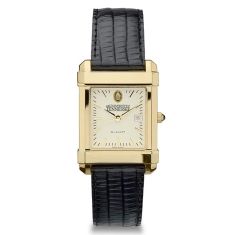 University of Tennessee Gold-Tone Quad Black Leather Strap Watch 35mm by M.LaHart & Co.