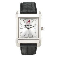 Alabama Collegiate Silver Dial Black Leather Strap Watch 35mm by M.LaHart & Co.