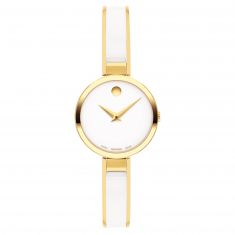 Movado Moda Yellow Gold PVD and White Ceramic Bangle Bracelet Watch | 24mm | 0607715