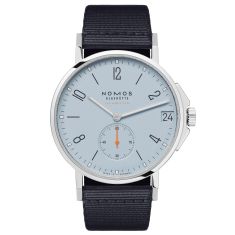 NOMOS Ahoi Neomatik Date Sky Blue Dial Textile Black Strap Watch 38.5mm - 526