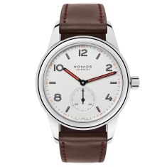 NOMOS Club White Dial Brown Leather Strap Watch 36mm - 703.1