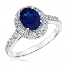 Oval Created Blue Sapphire and Created White Sapphire Sterling Silver Ring