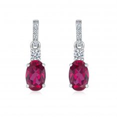 Oval Created Ruby and Created White Sapphire Sterling Silver Drop Earrings