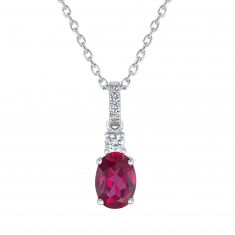 Oval Created Ruby and Created White Sapphire Sterling Silver Pendant Necklace