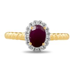 Oval Ruby and 1/6ctw Lab Grown Diamond Halo Yellow Gold Ring